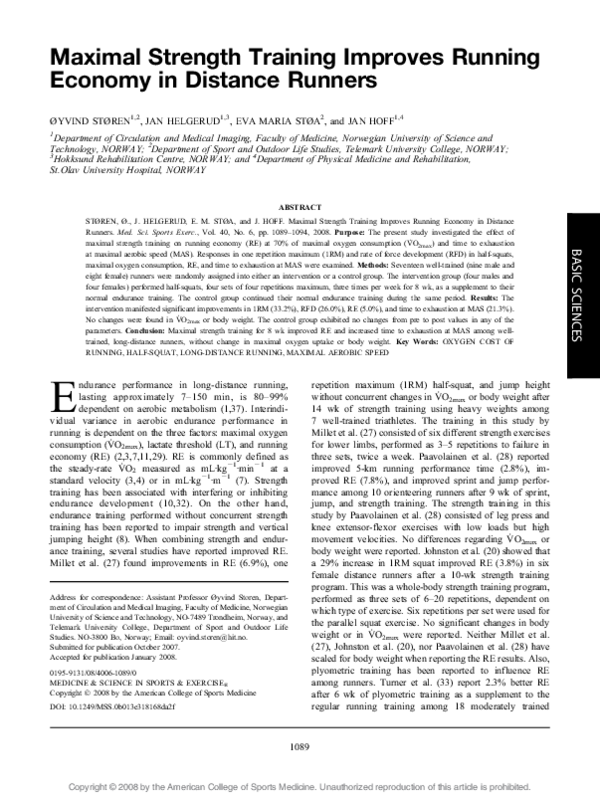 (PDF) Maximal Strength Training Improves Running Economy in Distance