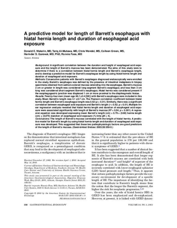 (PDF) A Predictive Model for Length of Barrett's Esophagus with Hiatal