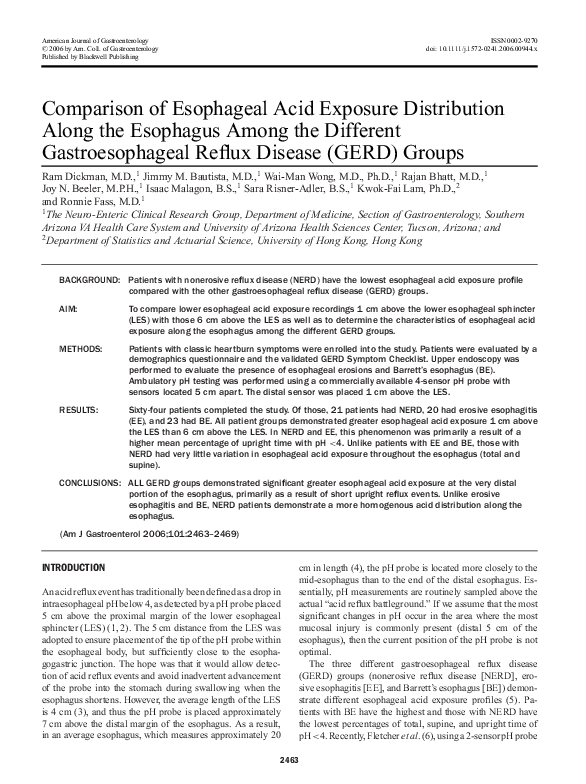 (PDF) Comparison of Esophageal Acid Exposure Distribution Along the