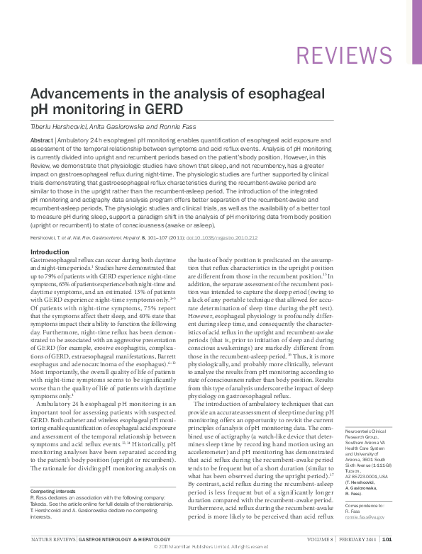(PDF) Advancements in the analysis of esophageal pH monitoring in GERD ...
