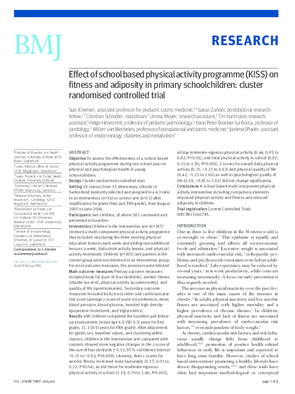 (PDF) Effect of school-based interventions on physical activity and ...