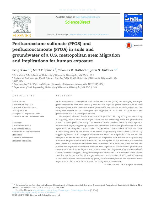 (PDF) PFOS and PFOA Migration in Soils and Groundwater