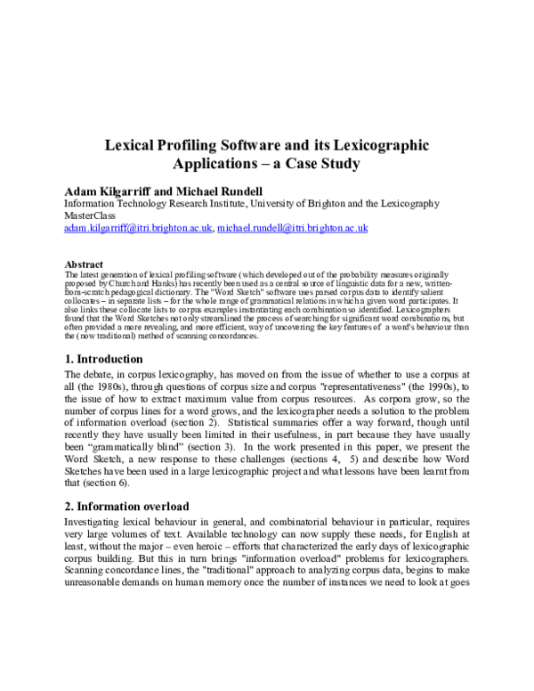 (PDF) Lexical Profiling Software and its lexicographic applications: a ...
