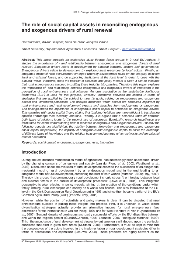 (PDF) The role of social capital assets in reconciling endogenous and ...