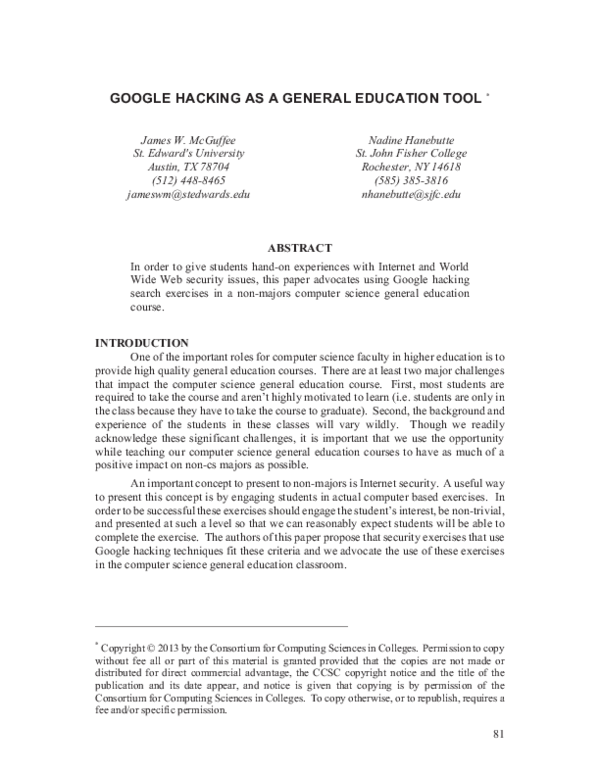 (PDF) Google Hacking As A General Education Tool
