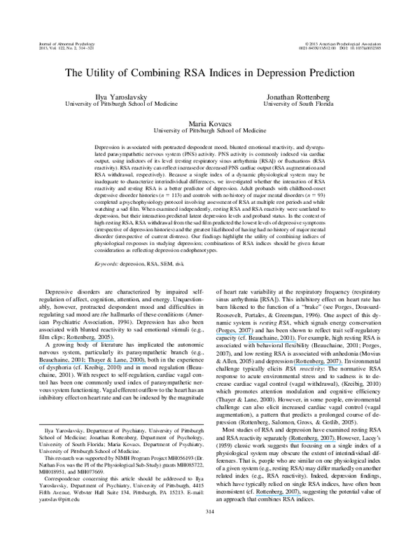 (PDF) The utility of combining RSA indices in depression prediction