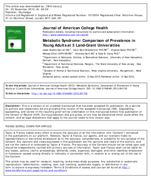 (PDF) Metabolic Syndrome: Comparison of Prevalence in Young Adults at 3 ...