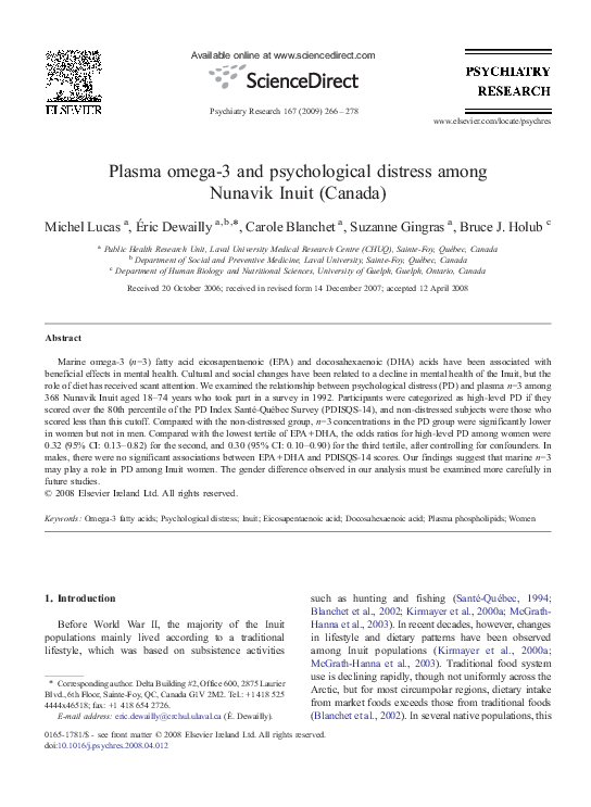 (PDF) Plasma omega3 and psychological distress among Nunavik Inuit