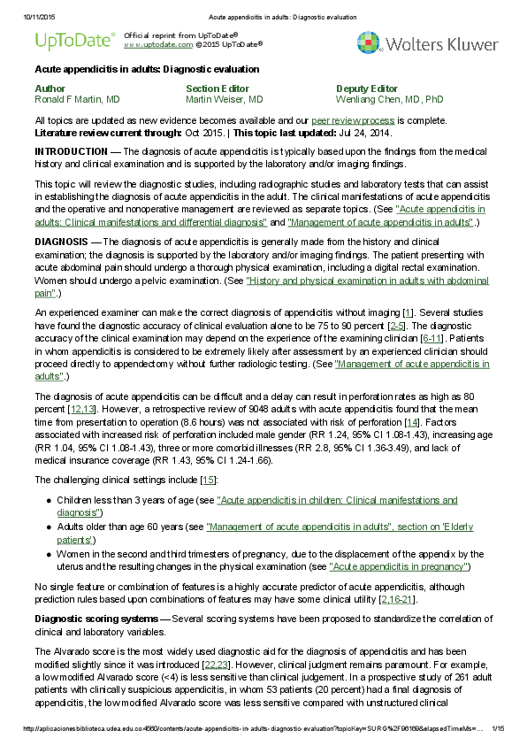 (PDF) Acute appendicitis in adults Diagnostic evaluation