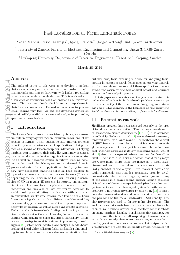 (PDF) Fast Localization of Facial Landmark Points