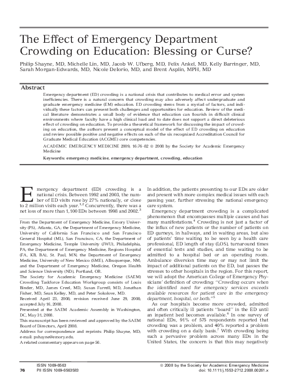 (PDF) The Effect of Emergency Department Crowding on Education ...