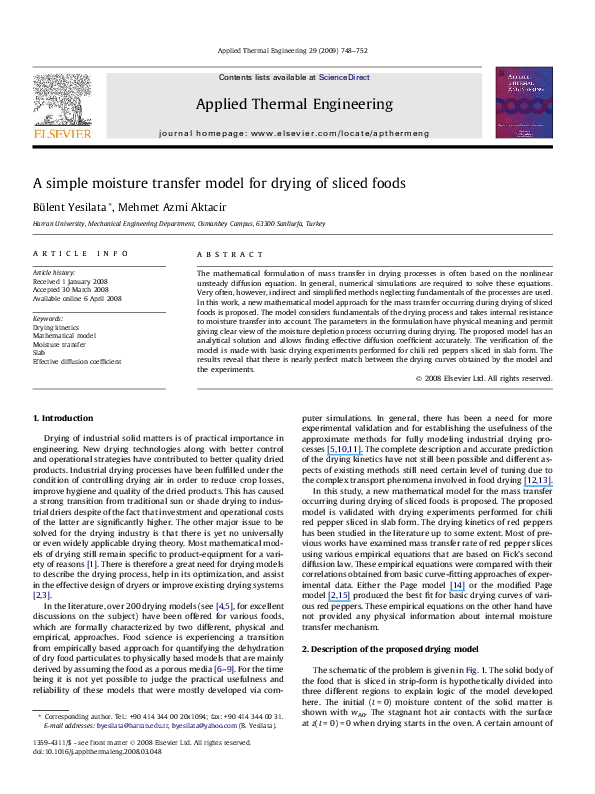 (PDF) A simple moisture transfer model for drying of sliced foods