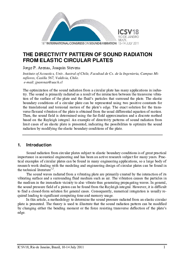 (PDF) The Directivy Pattern of Sound Radiation from Elastic Circular Plates