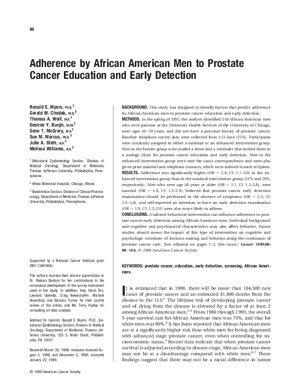 (PDF) Adherence by African American men to prostate cancer education ...