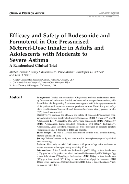(PDF) Efficacy and Safety of Budesonide and Formoterol in One