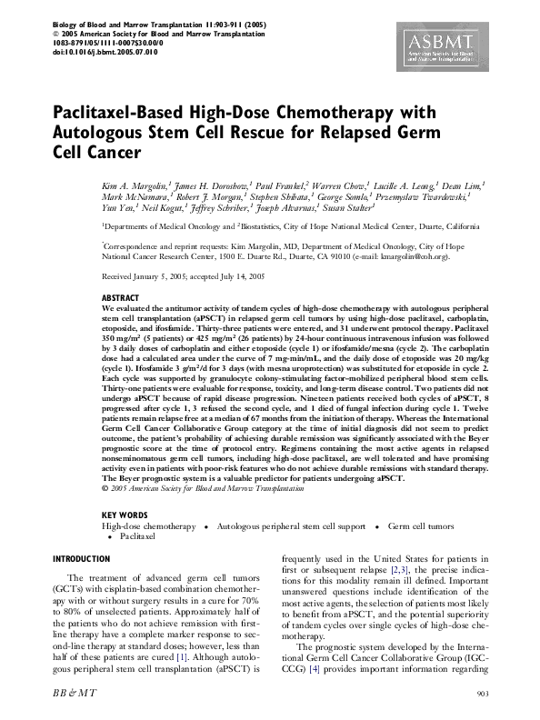 (PDF) Paclitaxel-Based High-Dose Chemotherapy with Autologous Stem Cell ...