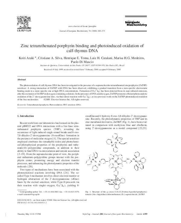 (PDF) Zinc tetraruthenated porphyrin binding and photoinduced oxidation ...