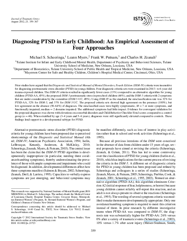 (PDF) Diagnosing PTSD in early childhood: An empirical assessment of ...