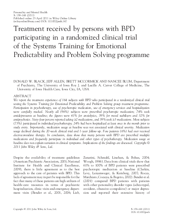 (PDF) Treatment received by persons with BPD participating in a