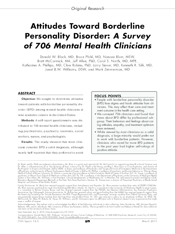 (PDF) Attitudes Toward Borderline Personality Disorder: A Survey of 706 ...