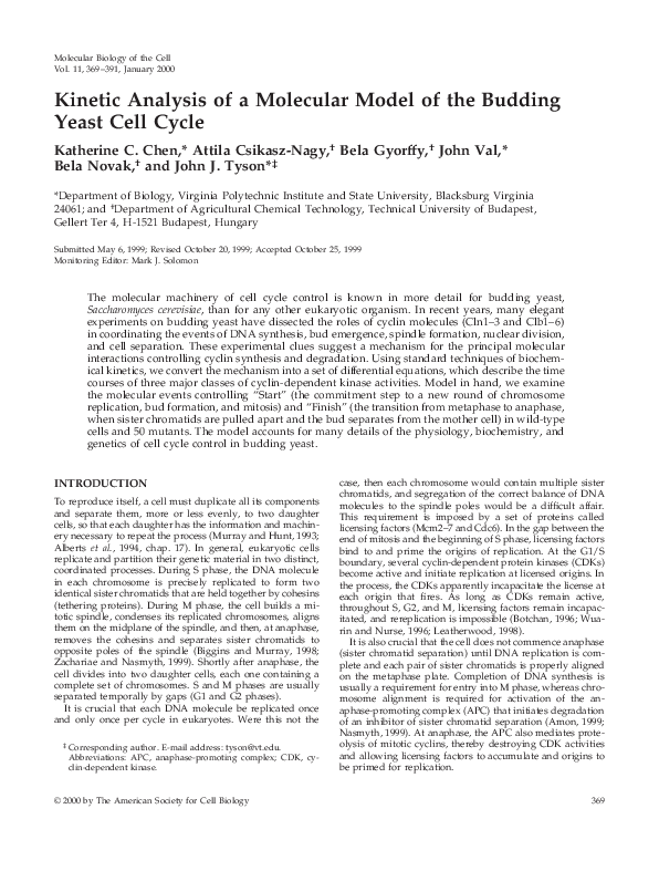 (PDF) Kinetic Analysis of a Molecular Model of the Budding Yeast Cell Cycle