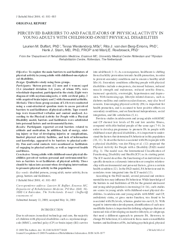 (PDF) Perceived barriers to and facilitators of physical activity in ...