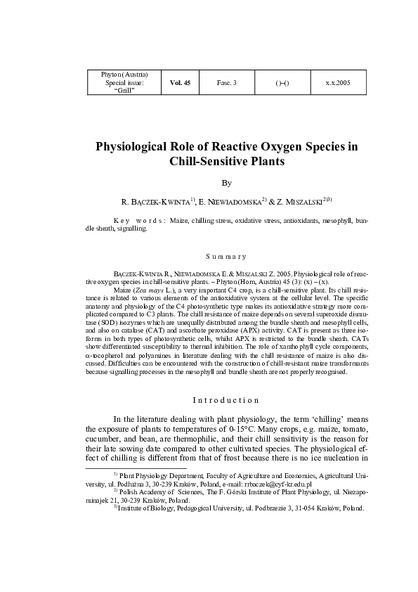(PDF) Physiological Role of Reactive Oxygen Species in Chill-Sensitive ...
