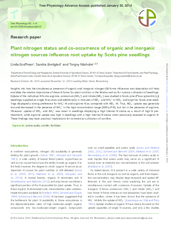 (PDF) Plant nitrogen status and co-occurrence of organic and inorganic ...