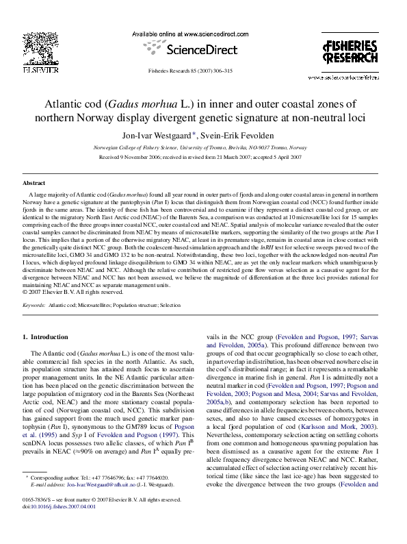 (PDF) Atlantic cod (Gadus morhua L.) in inner and outer coastal zones ...