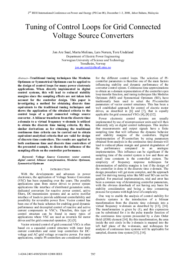 (PDF) Tuning of control loops for grid connected voltage source converters