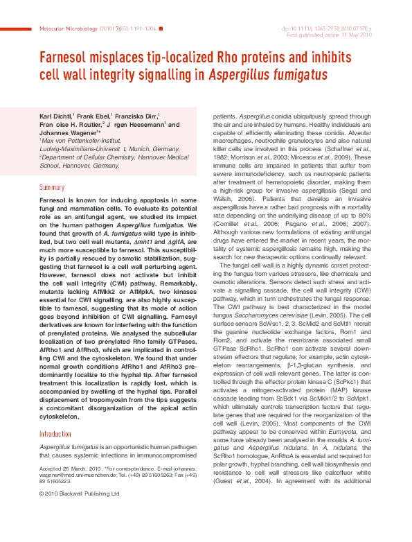 (PDF) Farnesol misplaces tip-localized Rho proteins and inhibits cell ...