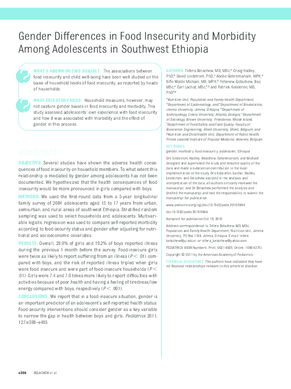 (PDF) Gender differences in food insecurity and morbidity among ...