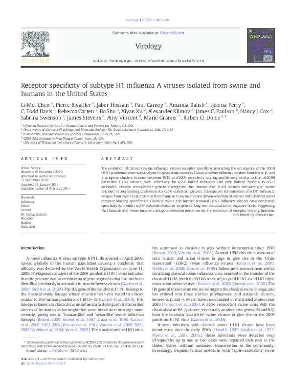 (PDF) Receptor specificity of subtype H1 influenza A viruses isolated ...