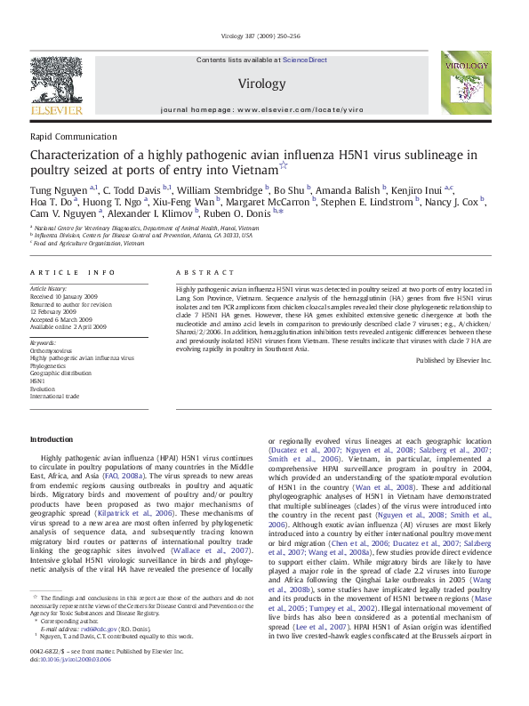 (PDF) Characterization of a highly pathogenic avian influenza H5N1 ...