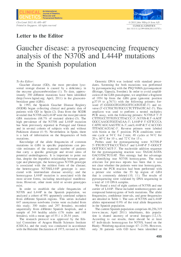 (PDF) Gaucher disease a pyrosequencing frequency analysis of the N370S