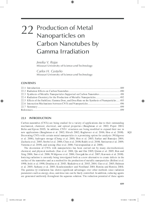 (PDF) Production of Metal Nanoparticles on Carbon Nanotubes by Gamma ...