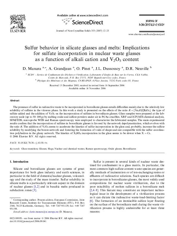 (PDF) Sulfur behavior in silicate glasses and melts: Implications for ...