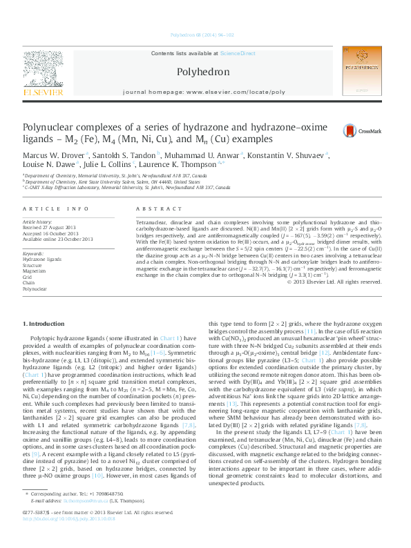 (PDF) Polynuclear complexes of a series of hydrazone and hydrazone ...