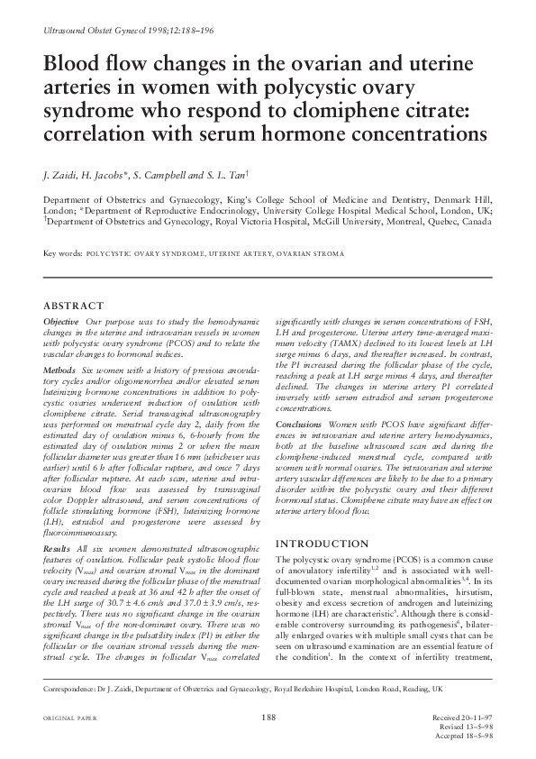 (PDF) Blood flow changes in the ovarian and uterine arteries in women ...