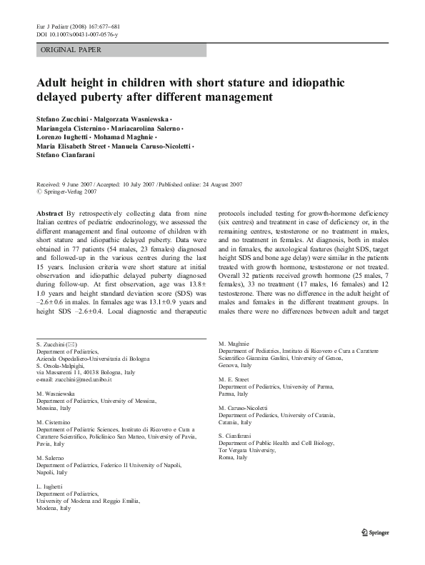 (PDF) Adult height in children with short stature and idiopathic ...