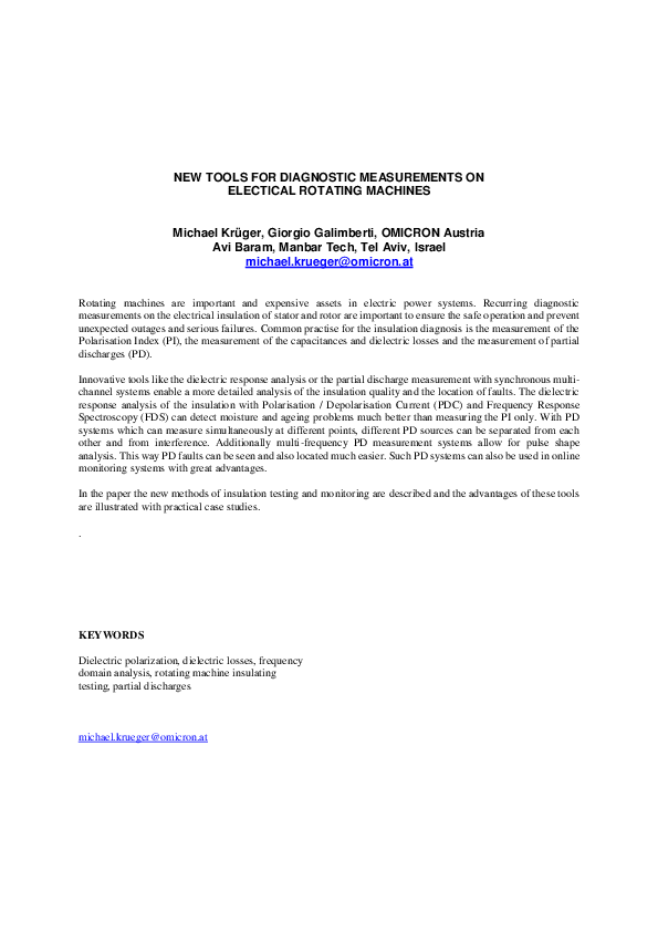 (PDF) NEW TOOLS FOR DIAGNOSTIC MEASUREMENTS ON ELECTICAL ROTATING MACHINES