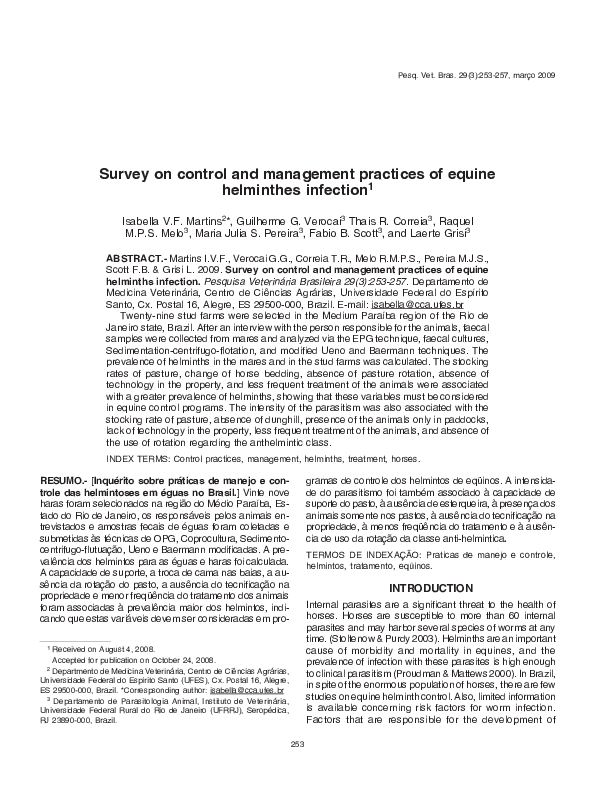 (PDF) Survey on control and management practices of equine helminthes ...