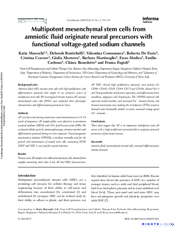(PDF) Multipotent mesenchymal stem cells from amniotic fluid originate