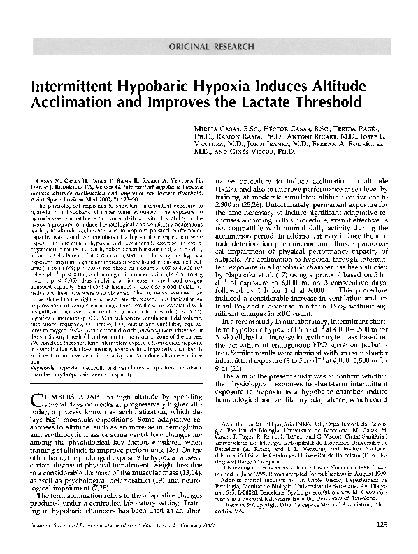 (PDF) Intermittent hypobaric hypoxia induces altitude acclimation and ...