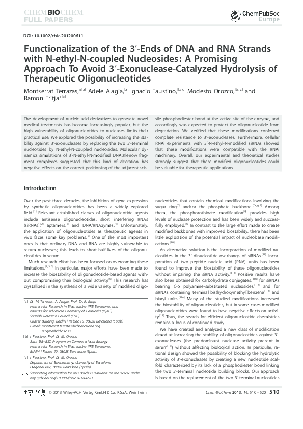 (PDF) Functionalization of the 3′-Ends of DNA and RNA Strands with N ...