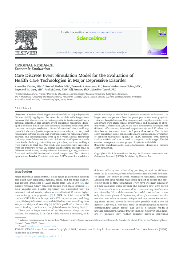 (PDF) Core Discrete Event Simulation Model for the Evaluation of Health ...