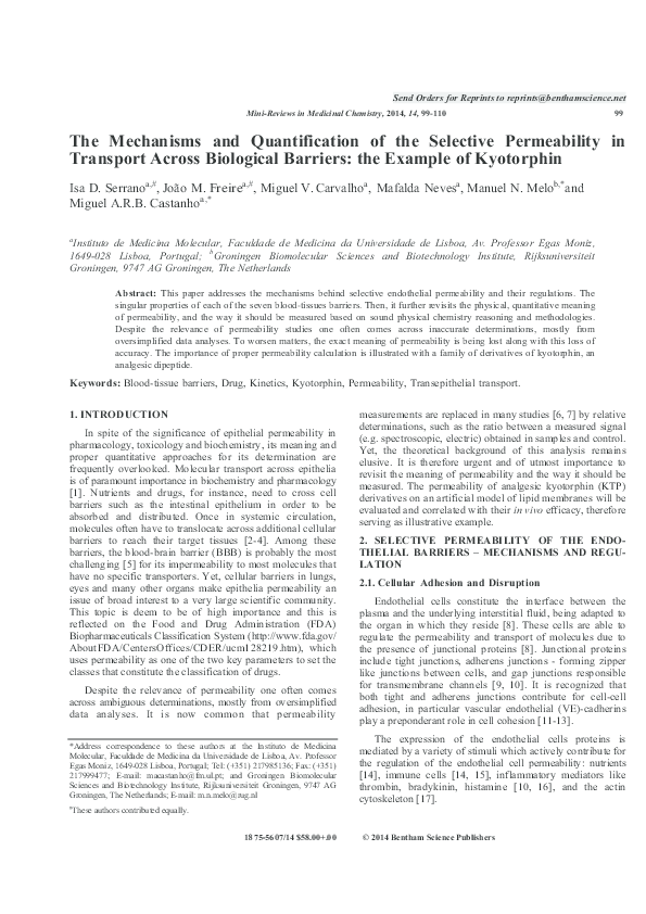  PDF The Mechanisms And Quantification Of The Selective Permeability 