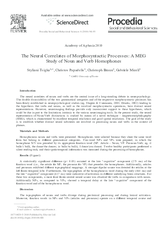 (PDF) The Neural Correlates of Morphosyntactic Processes: A MEG Study ...