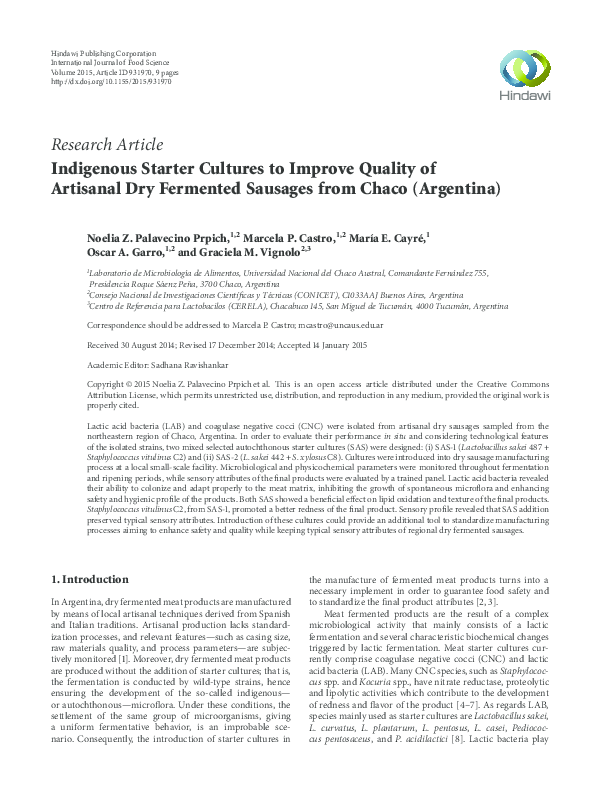 (PDF) Indigenous Starter Cultures to Improve Quality of Artisanal Dry