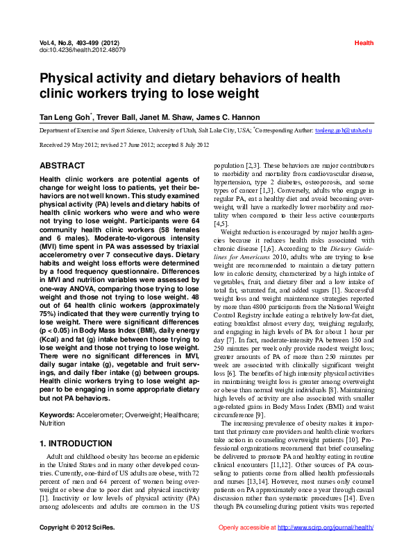 (PDF) Physical activity and dietary behaviors of health clinic workers ...